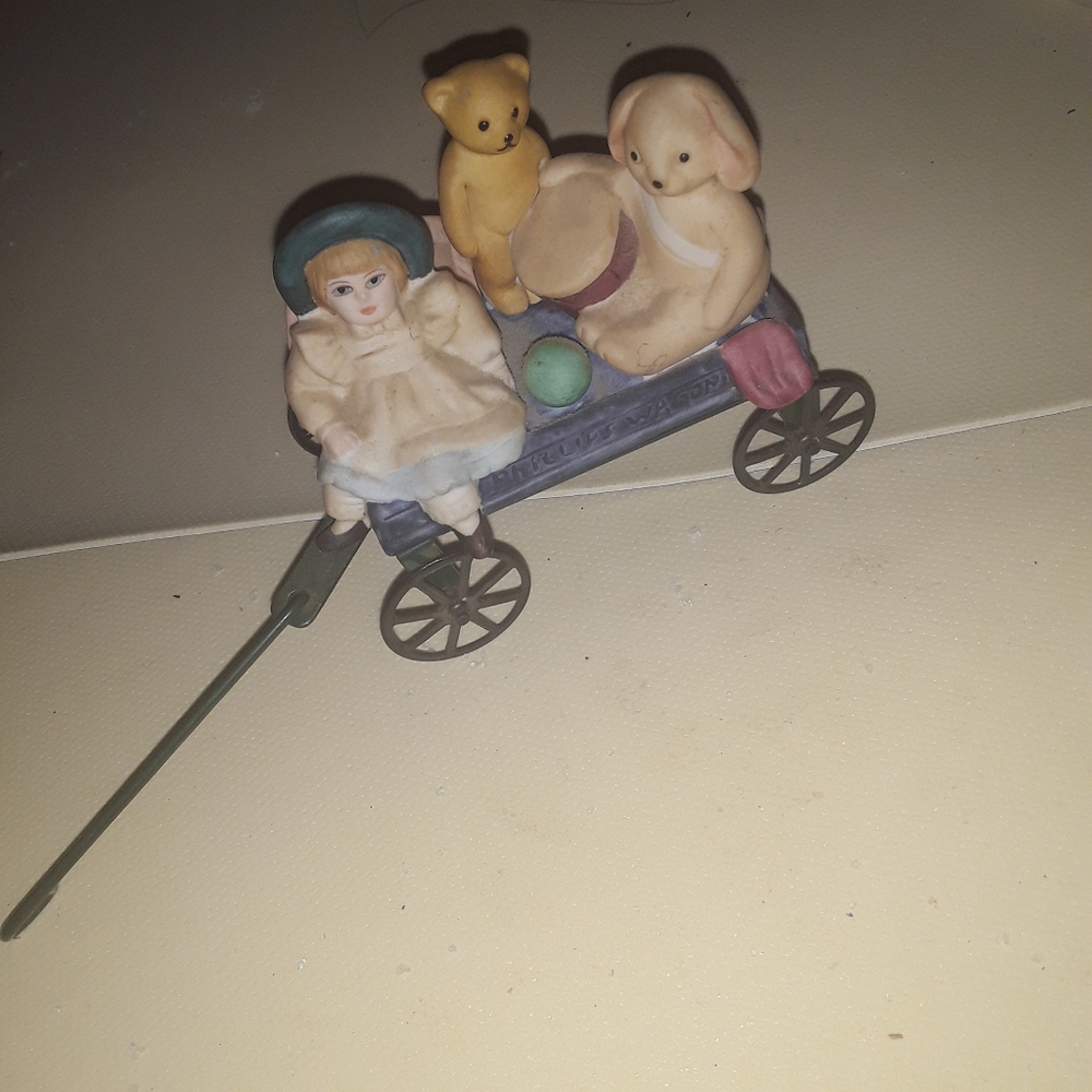 Vintage Metal wagon with toys on wagon